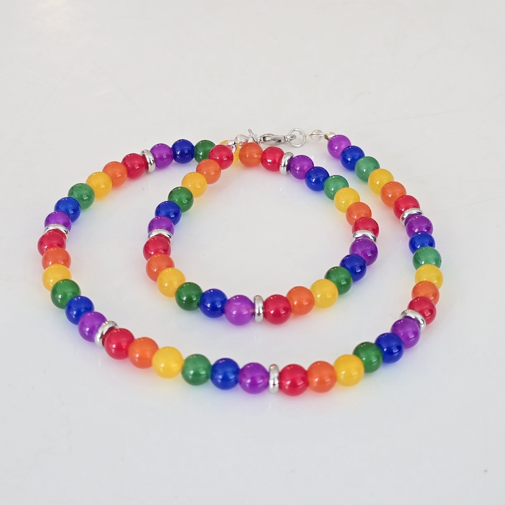 Handmade Pride Rainbow Choker Necklace Glass Beads LGBTQ